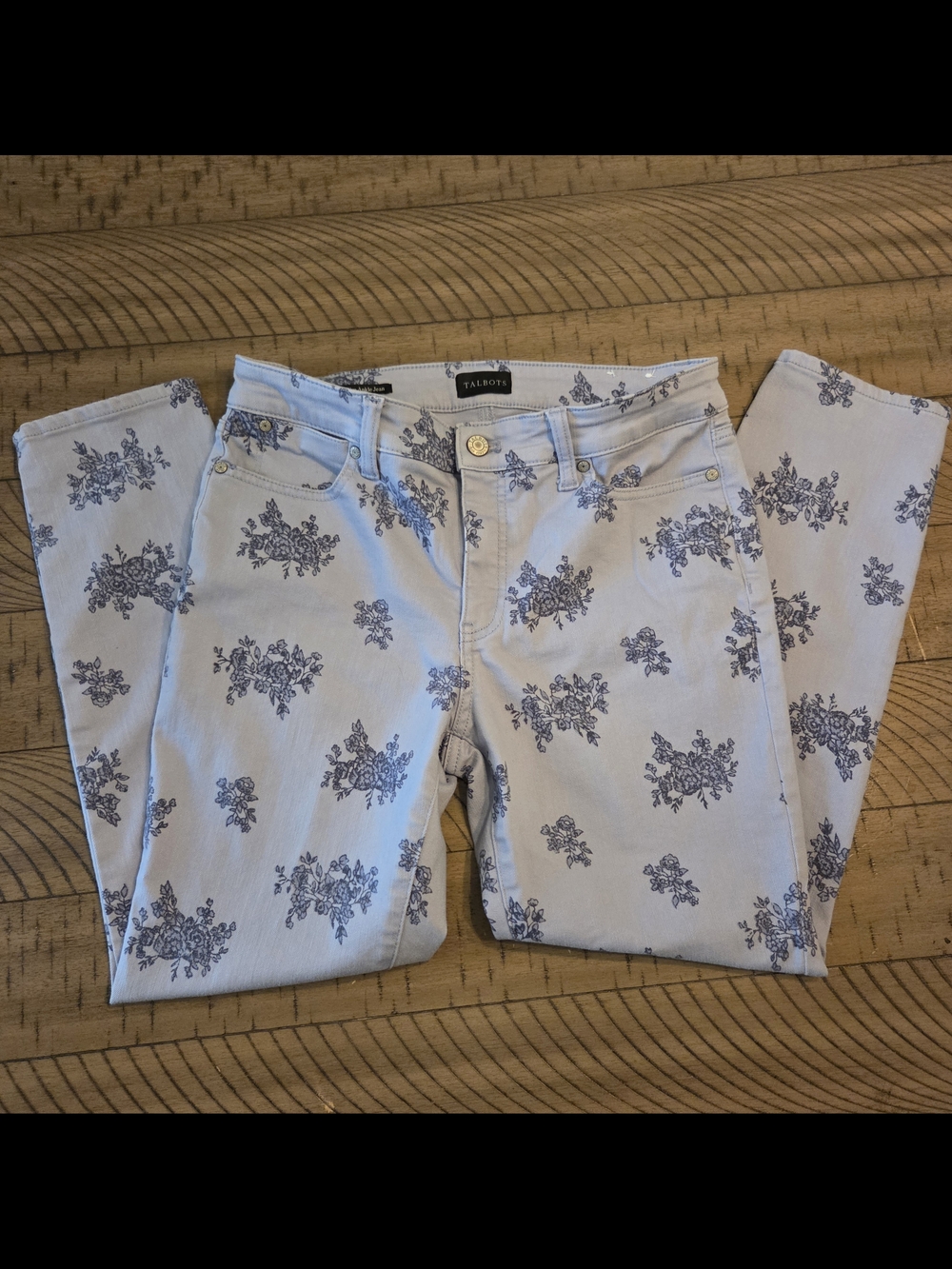 Talbots Pale Blue Skinny Jeans with Navy Floral Print